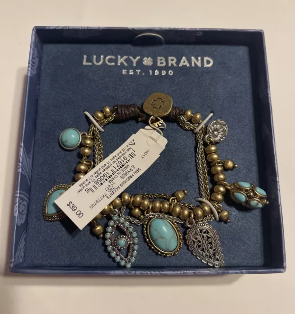 Lucky Brand Semi Precious Accents Good Luck Chunky Charms Boho Chic Bracelet