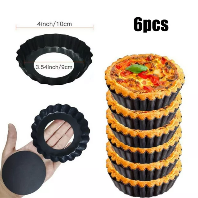 6pcs Non-Stick Quiche Pan Muffin Cupcake Tart Flan Tin Pie Dish Loose Base`