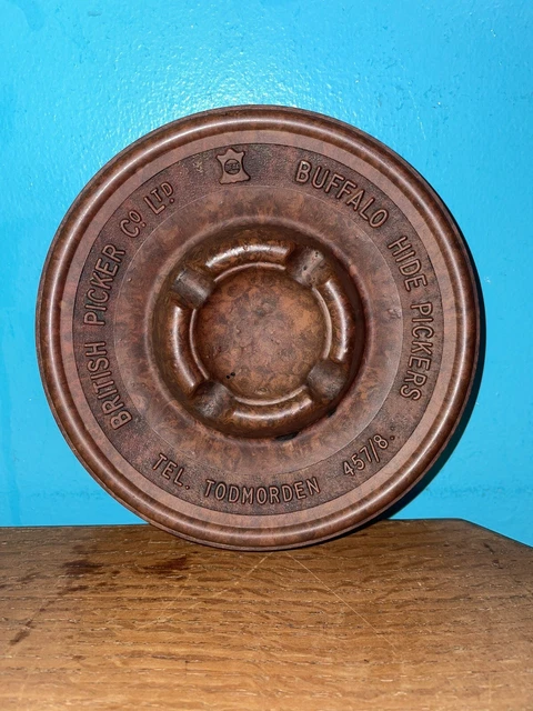 Vintage Ashtray Lancashire British Picker Co. Todmorden Buffalo Hide , Bakelite