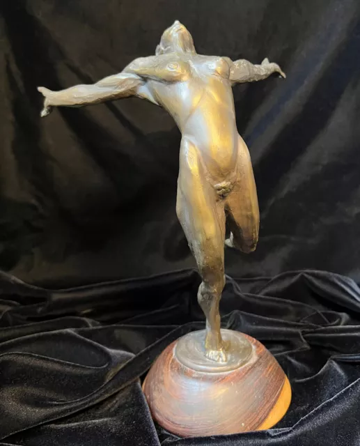 Kimber Solid Bronze  Statue of a Woman in a Joyous Pose - Signed by the Artist