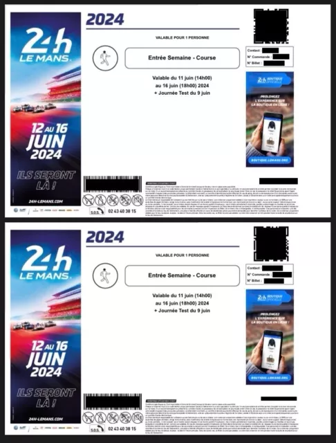 2 Billets 24h du Mans 2024 entrée semaine (journée test, course, musée, etc.)