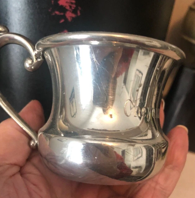 MCM Vtg KIRK STIEFF PEWTER BABY CUP Mug 2.5" Chyennea Lynn West Monogram