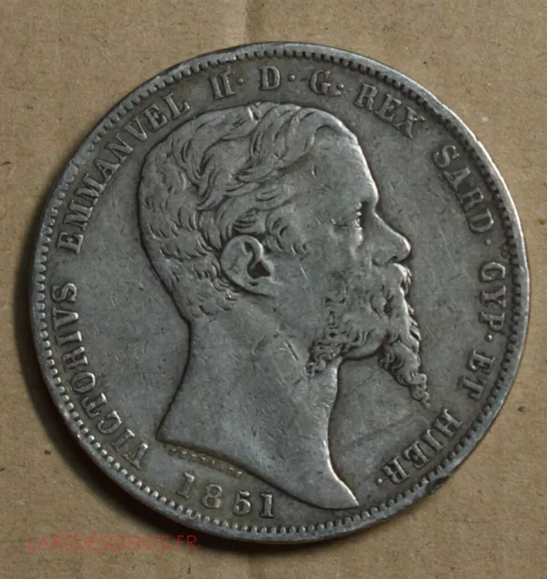 ITALIE, 5 lire 1851 Genova, Victorio Emmanuel, lartdesgents.fr (USA) P3171