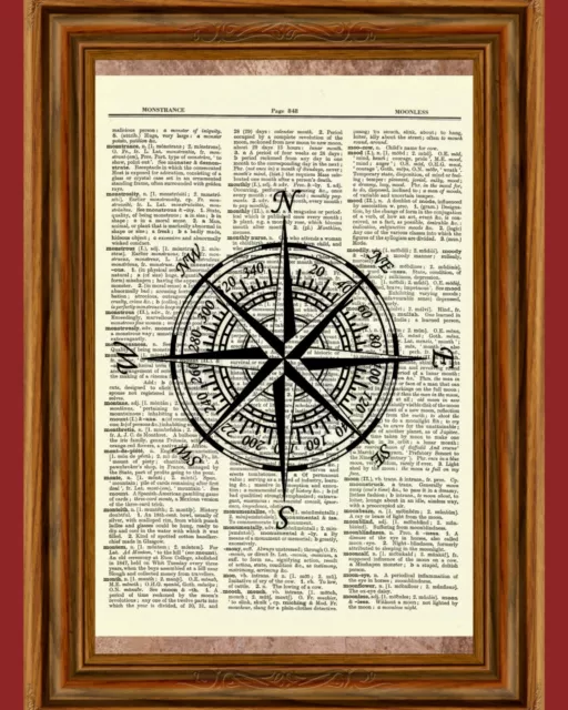 Vintage Compass Dictionary Art Print Picture Ocean Poster Nautical