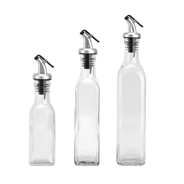 Botella de lata de aceite dispensador de aceite de vidrio y acero inoxidable para salsa de soja vinagre
