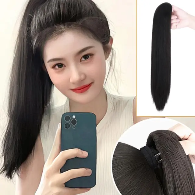 40/50cm Long Straight Ponytail Claw Clip in Hairpieces Women's Wig Fake W0M6