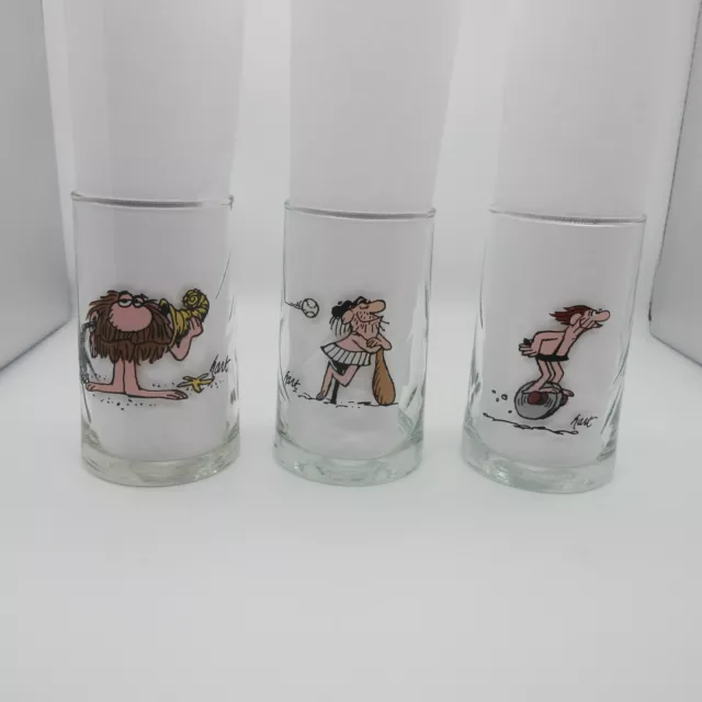 Vintage B.C. Ice Age Comic 1981 Arby's Collectors Series Glasses 3 Diff. Caveman