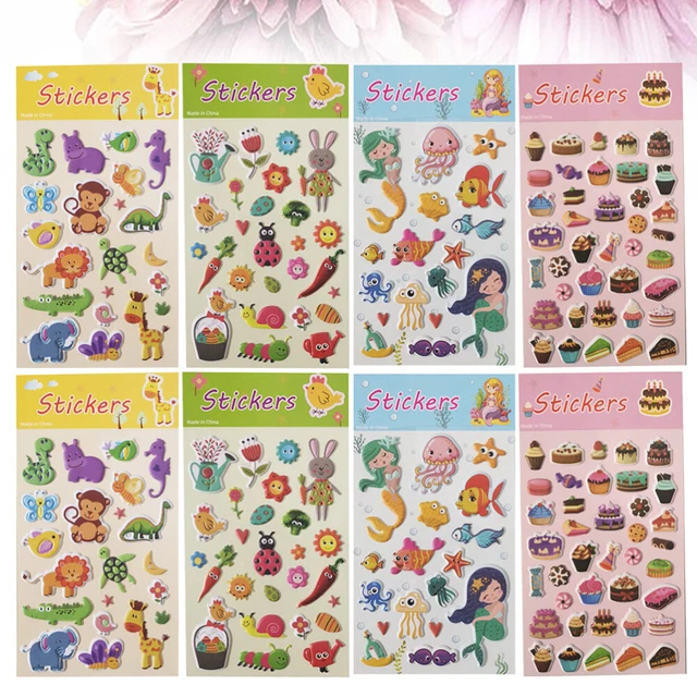 Lot 50 Feuilles Autocollants 3D Gonflés Enfants – +1200 Stickers Kawaii Animaux Voitures Cœurs – Cadeaux Anniversaire Récompenses Maîtres Scrapbooking
