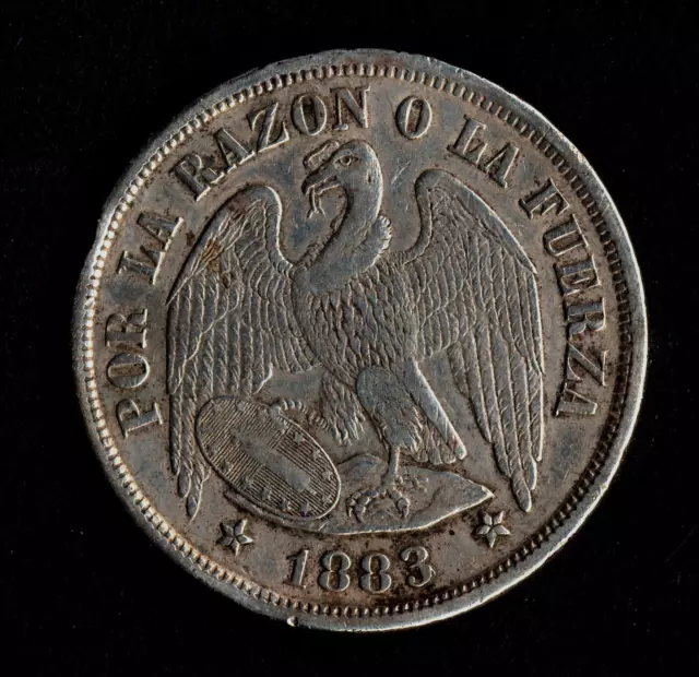 CHILE 1 Peso Silver 1883 So * Santiago Mint *KM-142.1 * CONDOR type Scarce!