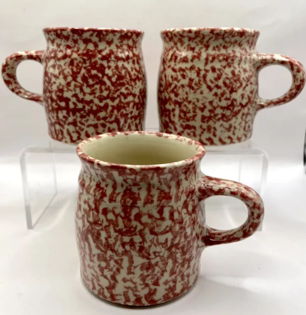 Workshops Of Gerald E Henn 3 Pink Spongeware Pottery Mugs Roseville Pottery