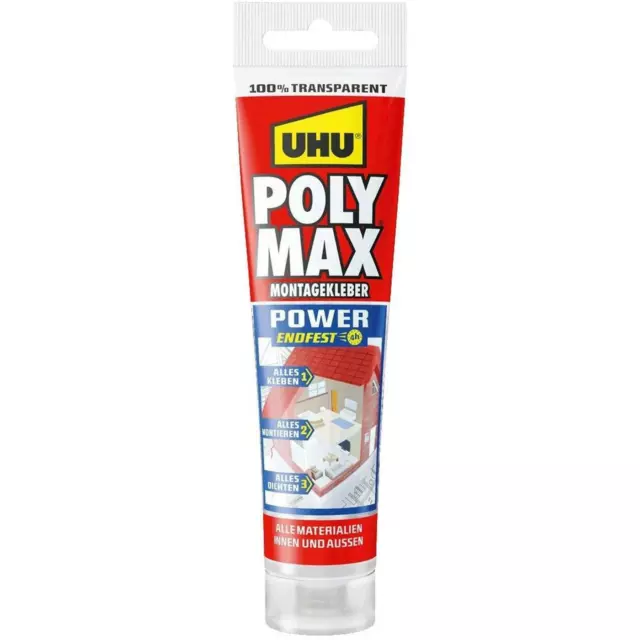 UHU Poly Max Power transparent Tube 115g Montageklebestoff Universalkleber 47845