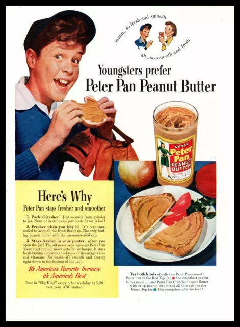 1950 Derby Peter Pan Peanut Butter "Youngsters Prefer It" Vintage Print Ad