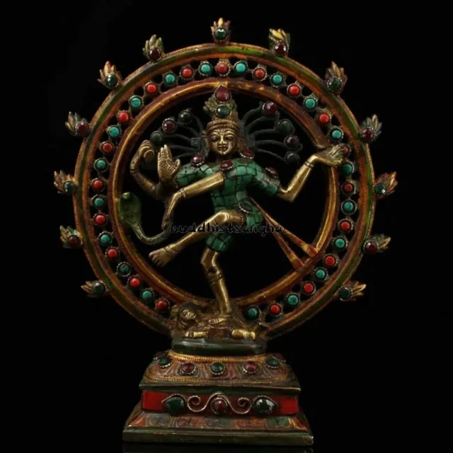 Chinese Tibetan Buddhism Old copper handmade Gemstone Tara Buddha
