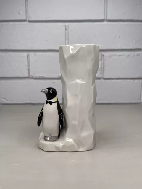 Vintage Otagiri Emperor Penguin Bowtie On Iceberg Bud Vase Small - Japan