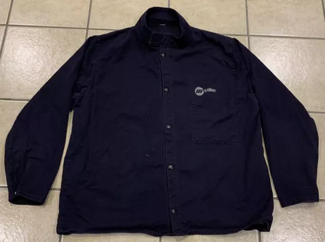 Men's Large Miller Navy Snap Uniform Work Welding Jacket