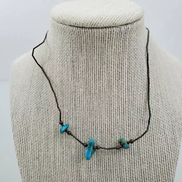 Sterling Silver Turquoise Necklace Beaded Fetish Look Blue Southwestern Tribal