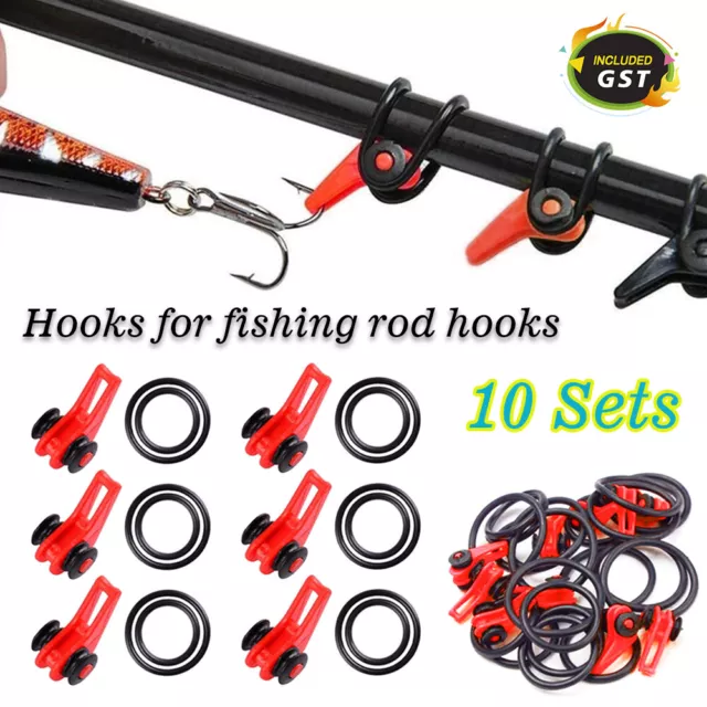 10Set Red Hook Keeper Fishing Rod Pole Easy Safty Holder Hanger Lure Bait Tackle