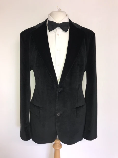 HUGO BOSS - Uomo Velluto Nero Giacca - UK 44 Reg - Splendido Giacca da Sera