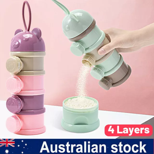 4 Layers Baby Formula Dispenser Travel Milk Powder Storage Box Food Container AU