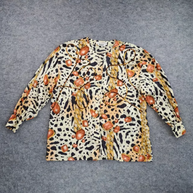 Vintage Escada Shirt Womens 42 US 12 Silk Leopard Jeweled Chain Top Sequins 80s