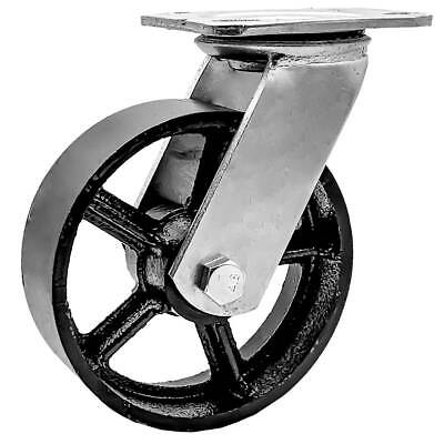 1 Pack 6" Vintage Caster Wheels Swivel Plate Black Iron Casters No Brake