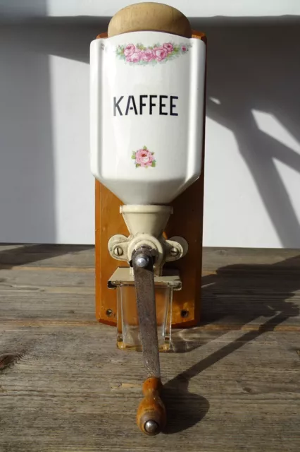c.1920 WANDKAFFEEMÜHLE ROSENDEKOR Leinbrock`s Ideal Wandmühle Kaffeemühle