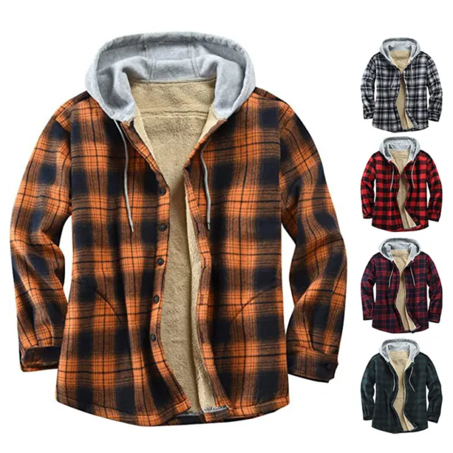 Mens Padded Shirt Fur Fleece Lined Hoodie Jacket Hooded Work Lumberjack Sherpa S