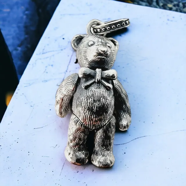 Elegant Teddy Bear with Tie Pendant Solid 925 Sterling Silver Gift UK 2