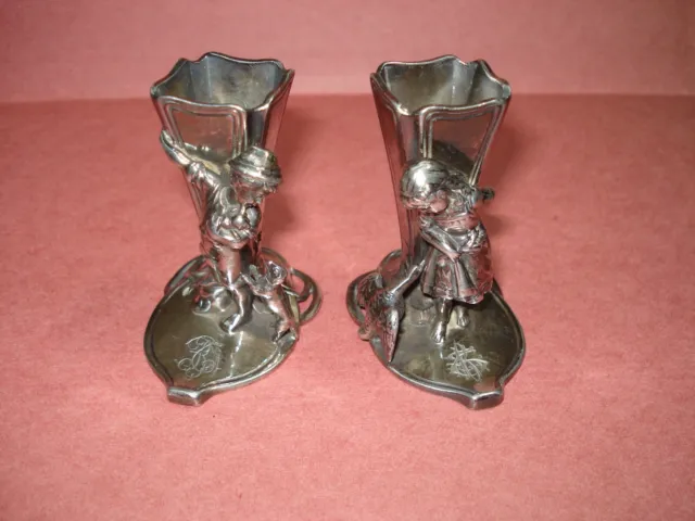 Paire de Vases Miniatures 1900 WMF Jugenstil Allemagne - Décor D'Enfants