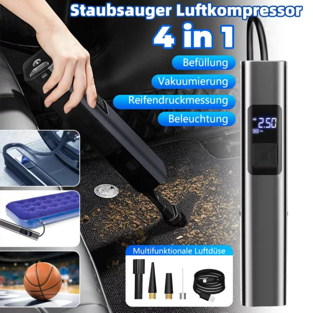 4in1 kabellose LED Autoreifen Luftpumpe Aufblasgerät Staubsauger Luftkompressor