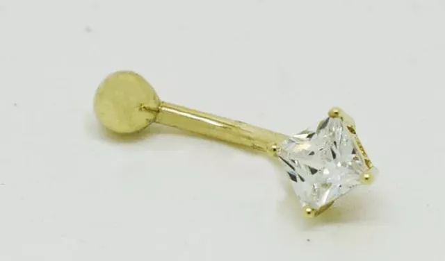 WHITE SAPPHIRE  BELLY NAVEL RING SOLID 14K YELLOW GOLD ** Free Shipping **