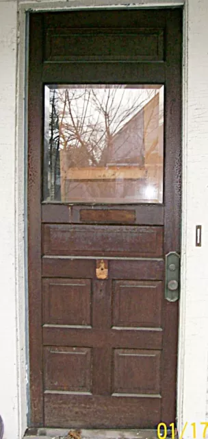 Antique Oak Beveled Glass Exterior Wood Door 35.75 X  95 Tall w/ Hardware 1900