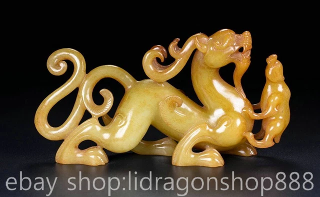 Chinese Natural Hetian Nephrite Jade Carving Drafon Pixiu Beast Statue Sculpture