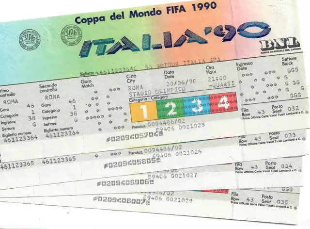 World Cup Italia 90 - x4 QF (ITALY v IRELAND) ROME 30/6/90 - UNUSED