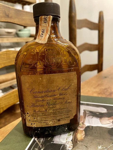 Vintage Canadian Club Whisky Amber Glass Bottle
