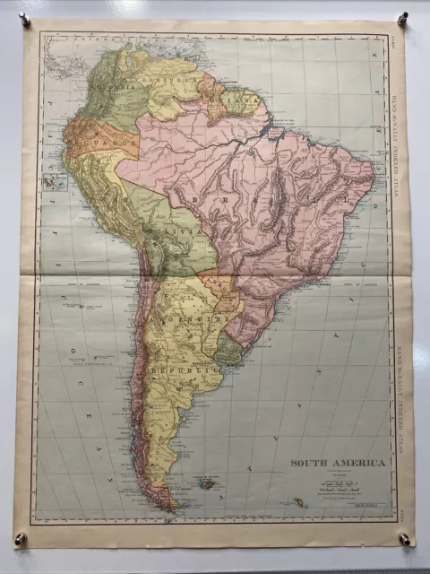 Large Format 1905 COLOR Rand McNally Map Atlas Page XXXIV South America