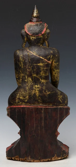 18th Century, Shan, Antique Burmese Wooden Seated Buddha 8