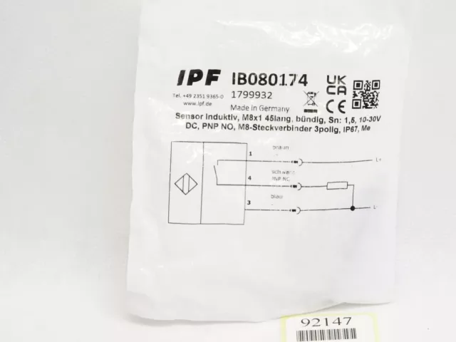 Ipf Electronique Capteur Inductive IB080174 / Neuf Emballage D'Origine