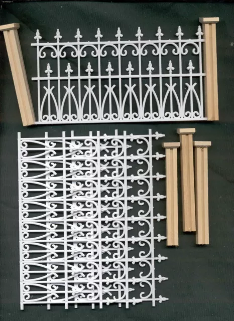 VICTORIAN FENCE & POST SET WHITE - 1/12 scale dollhouse miniature  NW200P  9pcs