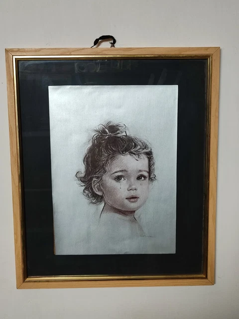 Firmato, disegno su lastra d argento  "bambina  " del 1981 ,  unico  66 X 56 CM