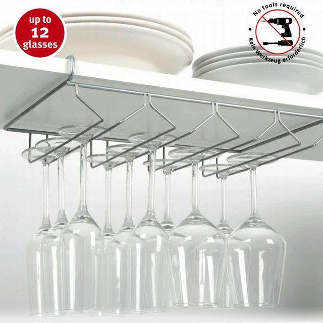 Kitchen Mounted Under-Shelf Rack Wine Glass Mug Storage Hanging Stemware Holder