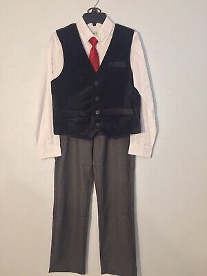 Holiday Suit Set Boys 4 Piece Formal Occasion Outfit Pants Vest Shirt Tie Sz. 14