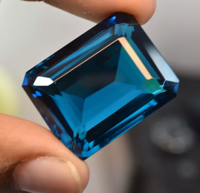 62.23 Ct Teal Sapphire Blue Lab-Created Emerald Cut CERTIFIED Loose Gemstone