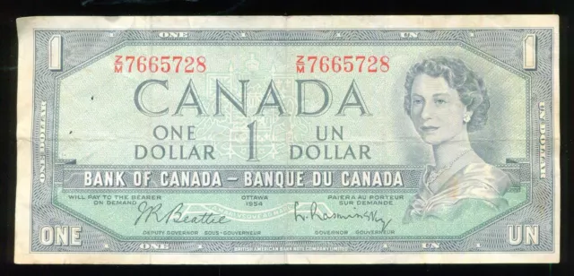 Bank of Canada C$1 ONE UN Dollar 1954 Z/M 7665728 - Canadian Western Prairie -