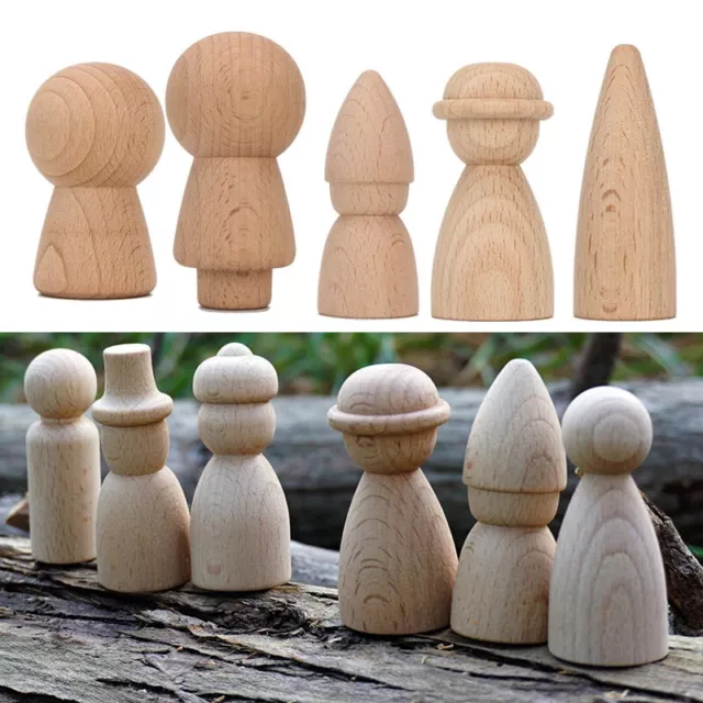 Wood Peg Dolls Craft Natural Maple Girls Boys Family Unpainted Wood Blanks Toy 3