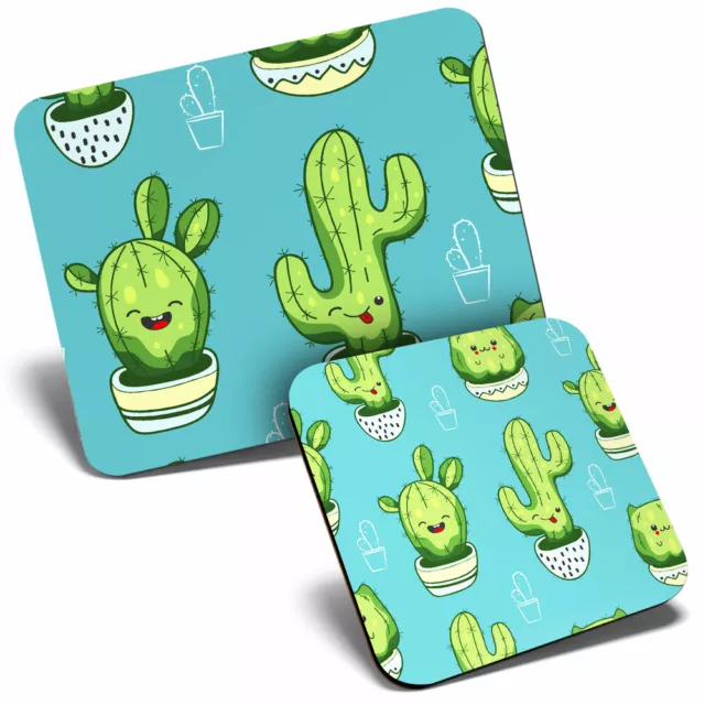 Mouse Mat & Coaster Set - Cute Cactus Plants Cartoon  #8351