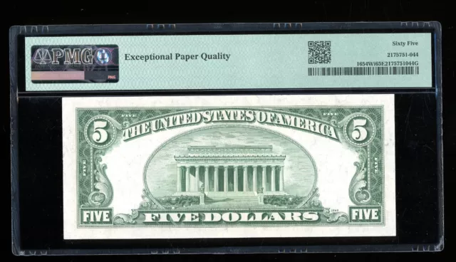 DBR 1934-D $5 Silver Gem Fr. 1654Wi Wide I QA Block PMG 65 EPQ Serial Q89418088A 2