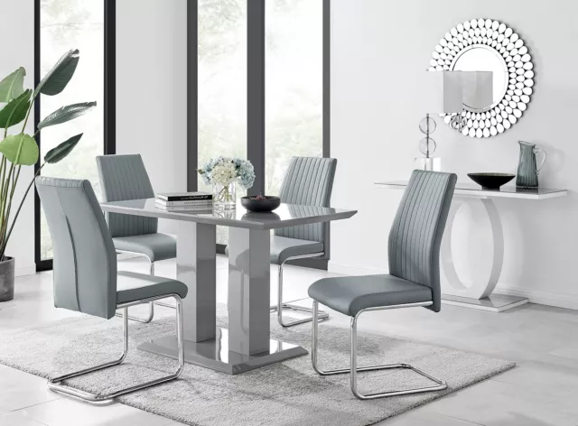 IMPERIA Grey High Gloss Dining Table And 4 Faux Leather and Chrome Dining Chairs