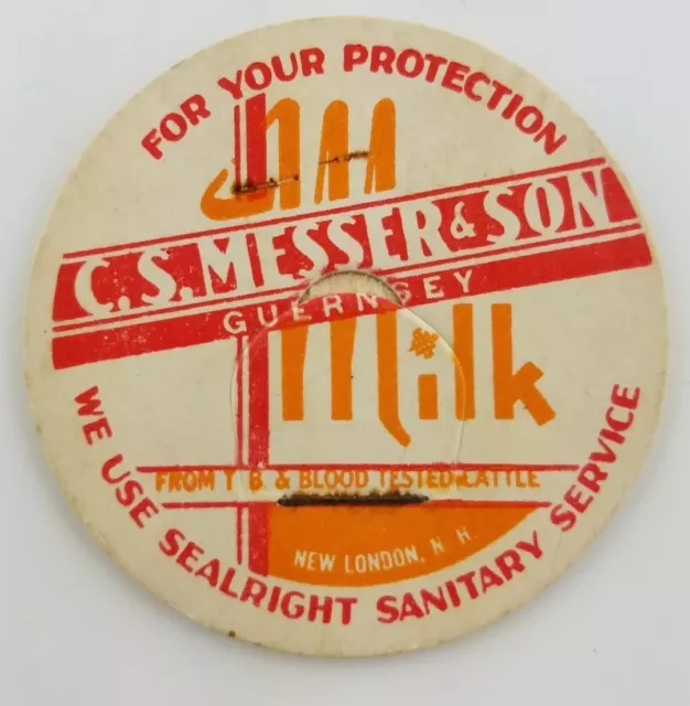 Vintage milk cap 1" 5/8 C. S. Messer & son New London New Hampshire  a2-97