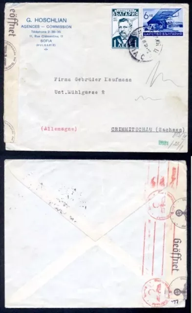 Bulgaria 1941 WWII Censor Cover Sofia  to  Crimmitschau Sachsen Nazi Zensur